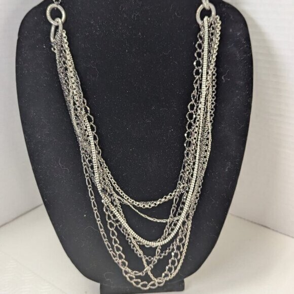 Vintage Multi Strand Silver Tone Statement Chain Necklace - Picture 4 of 7